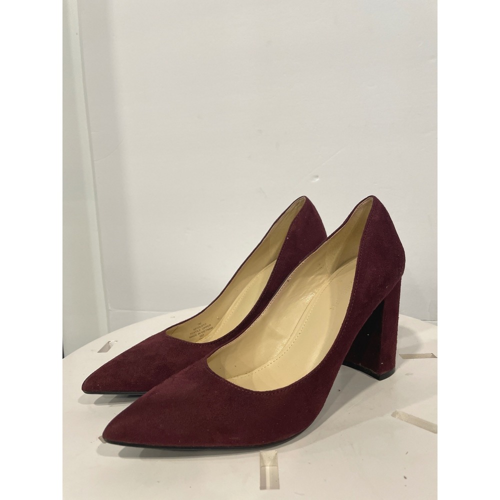 Marc Fisher Gildy2 Women 7M Burgundy Faux‎ Suede Pointed Toe Block Heel Pumps